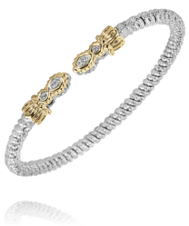 3MM Band Bracelet 0.06 Diamonds 14KT Gold & Sterling Sliver