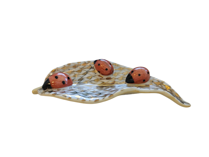 Herend Ladybugs On Leaf, Gold