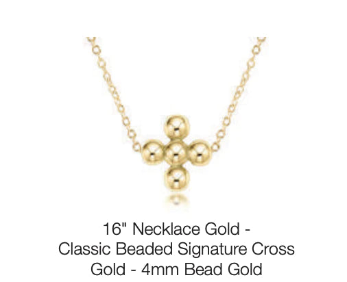 enewton 16" Necklace Gold - Classic Beaded Signature Cross Gold, 4mm