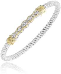 3MM Closed Band Bracelet 0.19CT 14KT Yellow Gold & Sterling Sliver