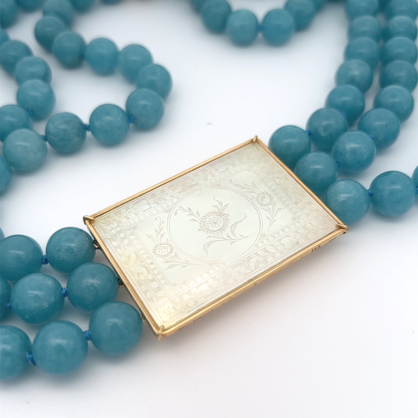 Triple Strand Statement Necklace with Rectangular Gambling Counter