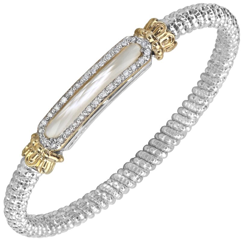 4MM Band Bracelet 0.23CT 14KT Gold, Sterling Sliver, Mother of Pearl