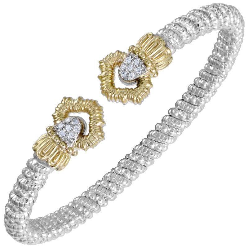 4MM Open Band Bracelet 14KYG & Sterling Sliver 0.11CT