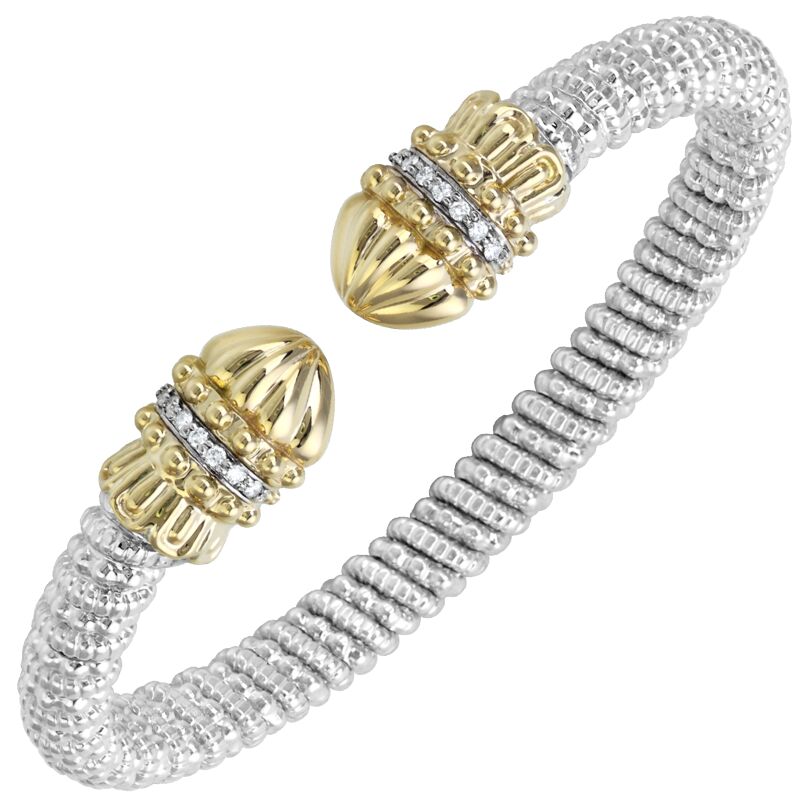 6MM Open Band Bracelet 0.11CT 14KT Yellow Gold & Sterling Silver