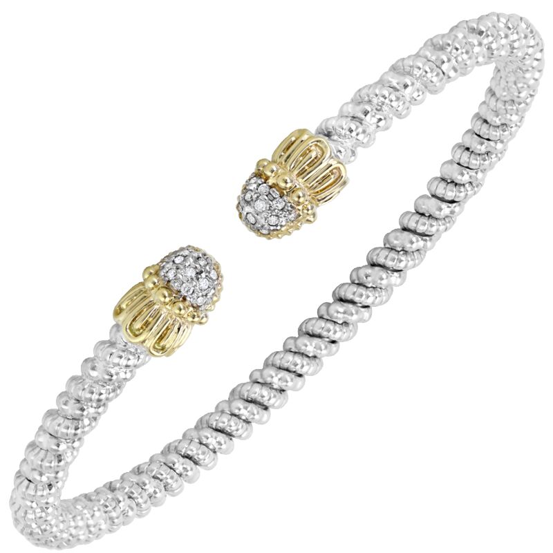 3MM Open Band Bracelet 0.10CT 14k Yellow Gold & Sterling Sliver