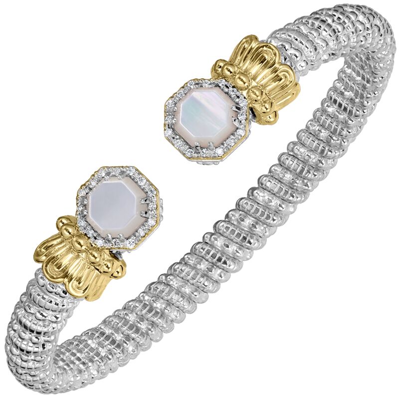 VAHAN Mother of Pearl and Diamond Bracelet, 6MM Open Band