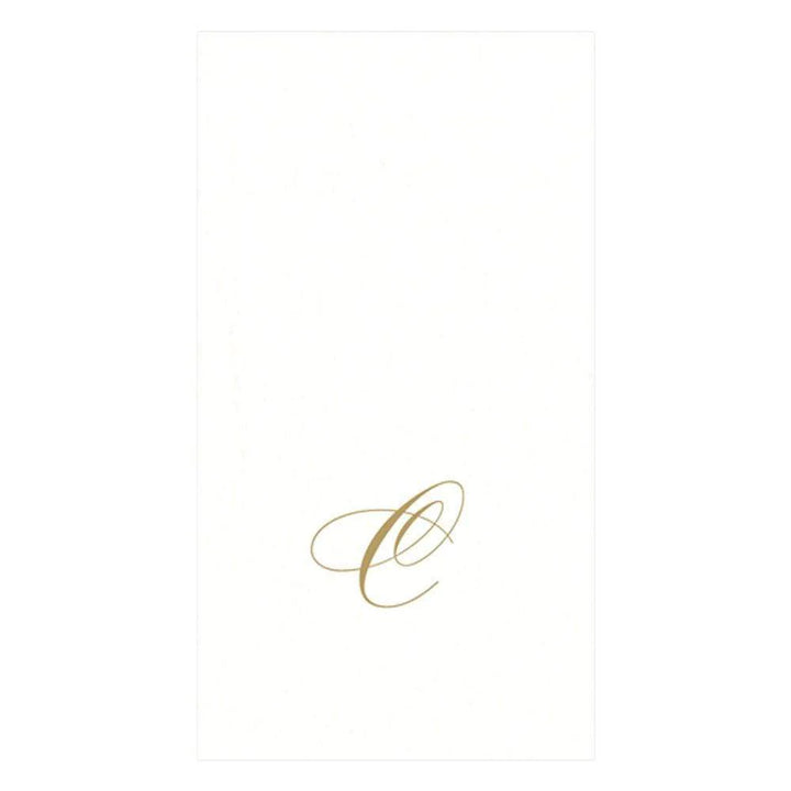 Caspari White Pearl & Gold Paper Linen Single Initial Boxed Guest Towel Napkins