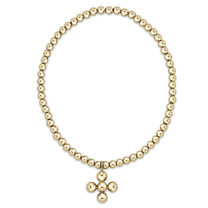 enewton classic gold 3mm bead bracelet - classic beaded signature cross gold charm - 4mm bead gold