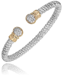 4MM Open Band Bracelet, 0.20CT 14KT Yellow Gold and Sterling Sliver