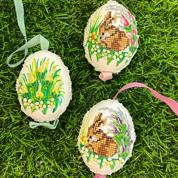 Painted Egg Ornament, Bunnies, Set of Three