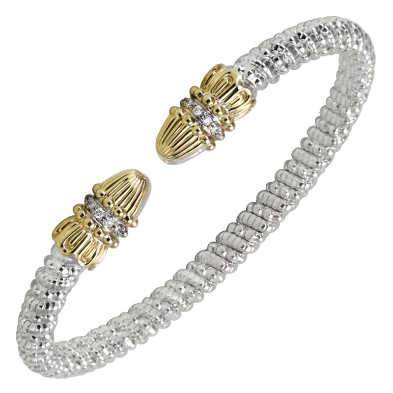 4MM Open Band Bracelet 0.08CT 14KTYG & Sterling Sliver
