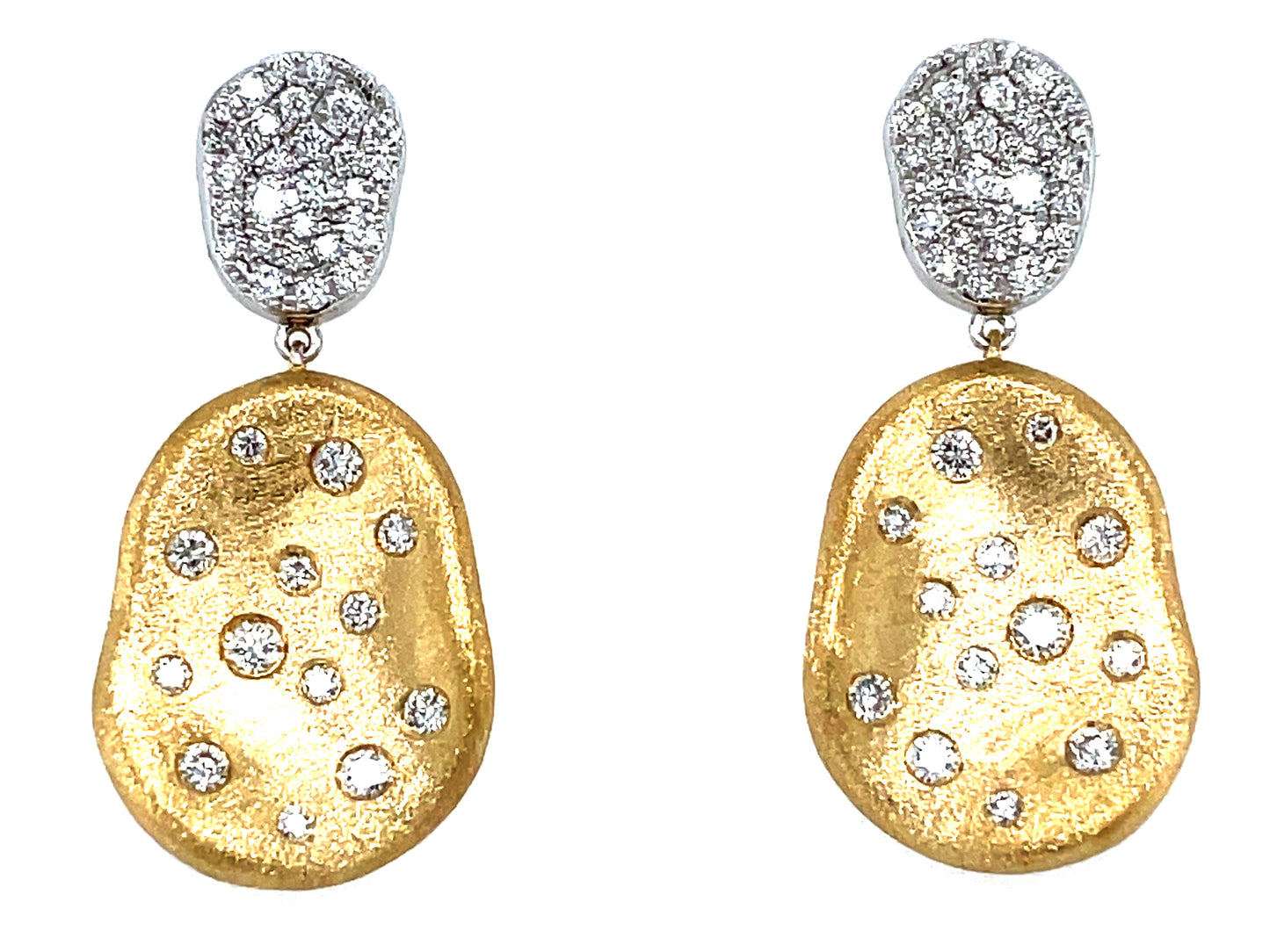 Organic Oval Shaped Diamond Dangle Satin Finish Earring