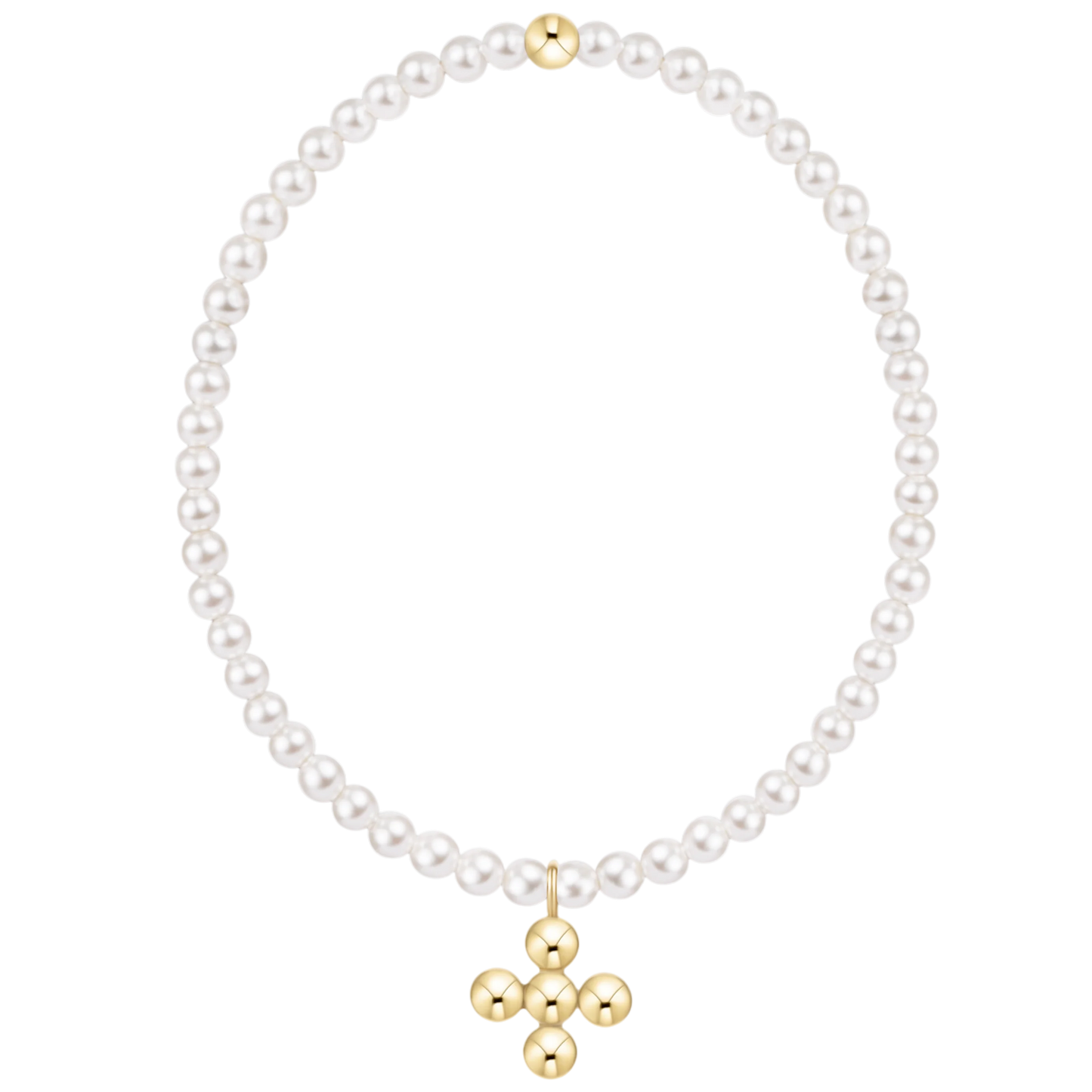 Enewton Classic Pearl 3mm Bracelet - Signature Cross 4mm Beaded Gold Charm