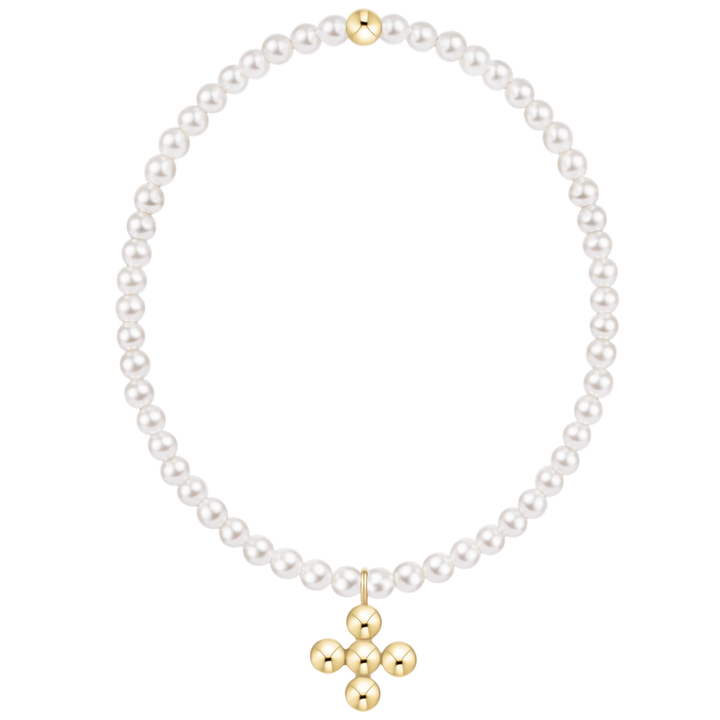 Enewton Classic Pearl 3mm Bracelet - Signature Cross 4mm Beaded Gold Charm