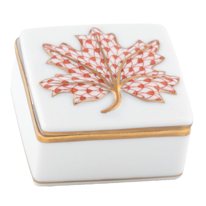 Herend Maple Leaf Box, Rust
