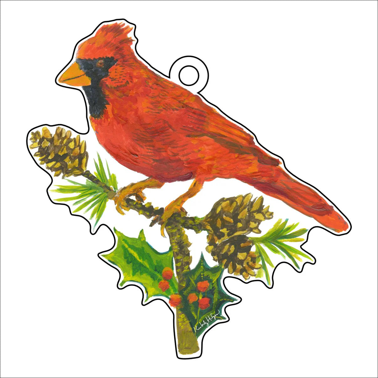 Kimberly Hodge Cardinal with Pine Cones Ornament