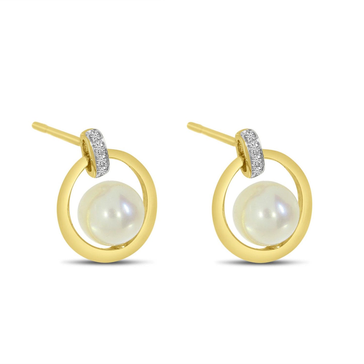 14KY Pearl and Diamond Front Hoop