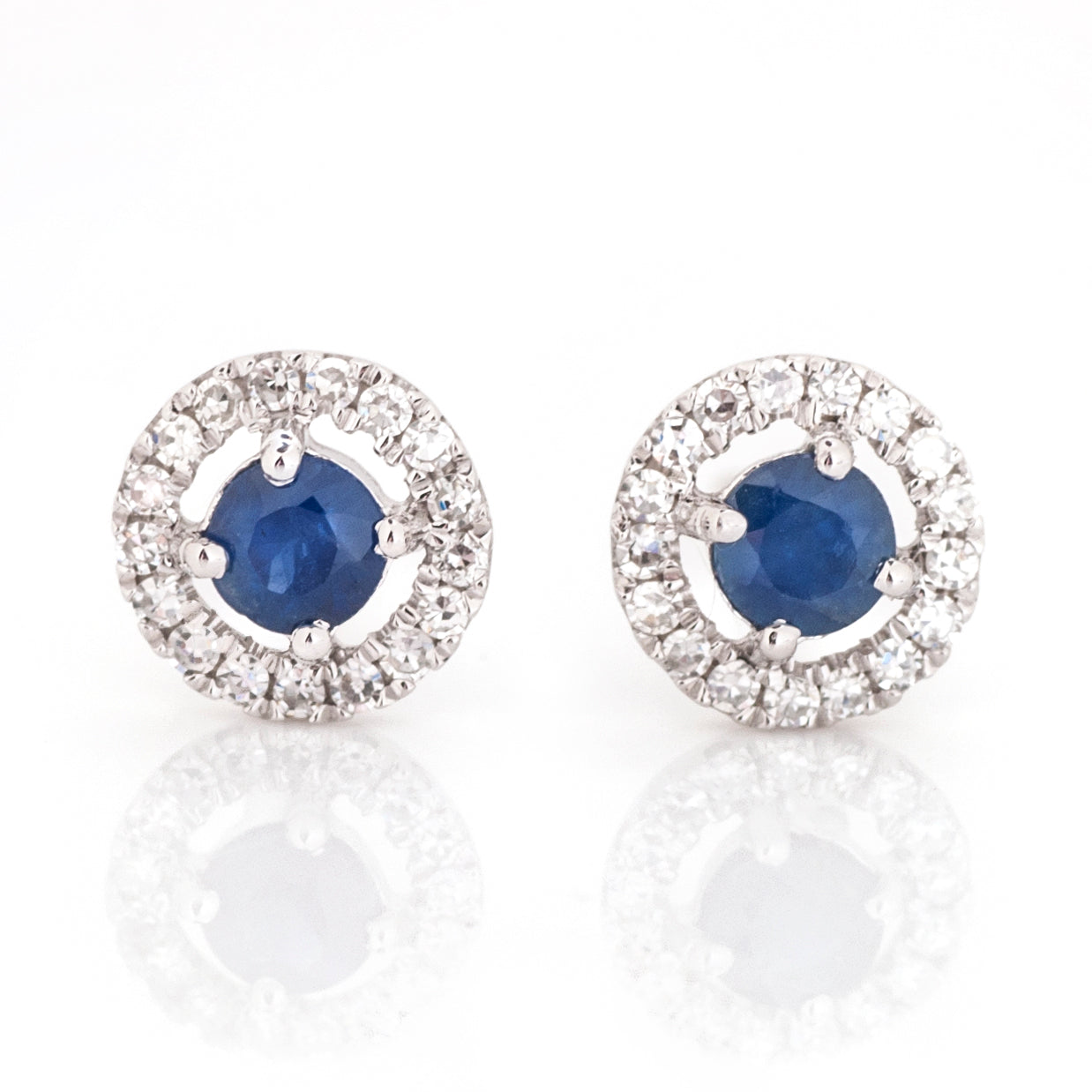 Round Sapphire and Diamond Classic Birthstone Program Earrings