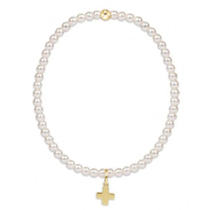 Classic Pearl 3mm Bead Bracelet - Signature Cross Gold Charm