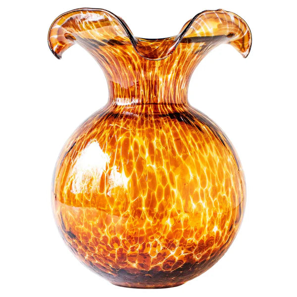 Vietri Hibiscus Glass Tortoiseshell Large Fluted Vase
