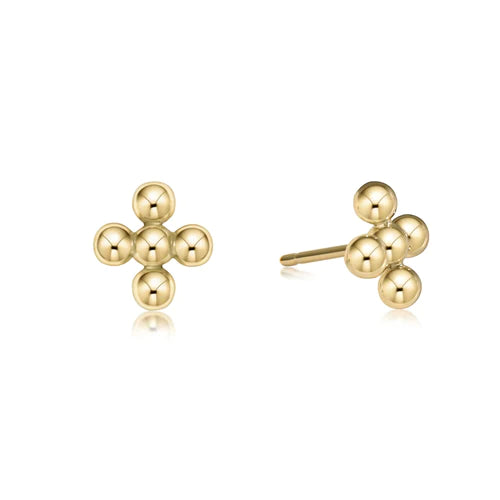 enewton Classic Beaded Signature Cross Stud - 4mm Bead Gold