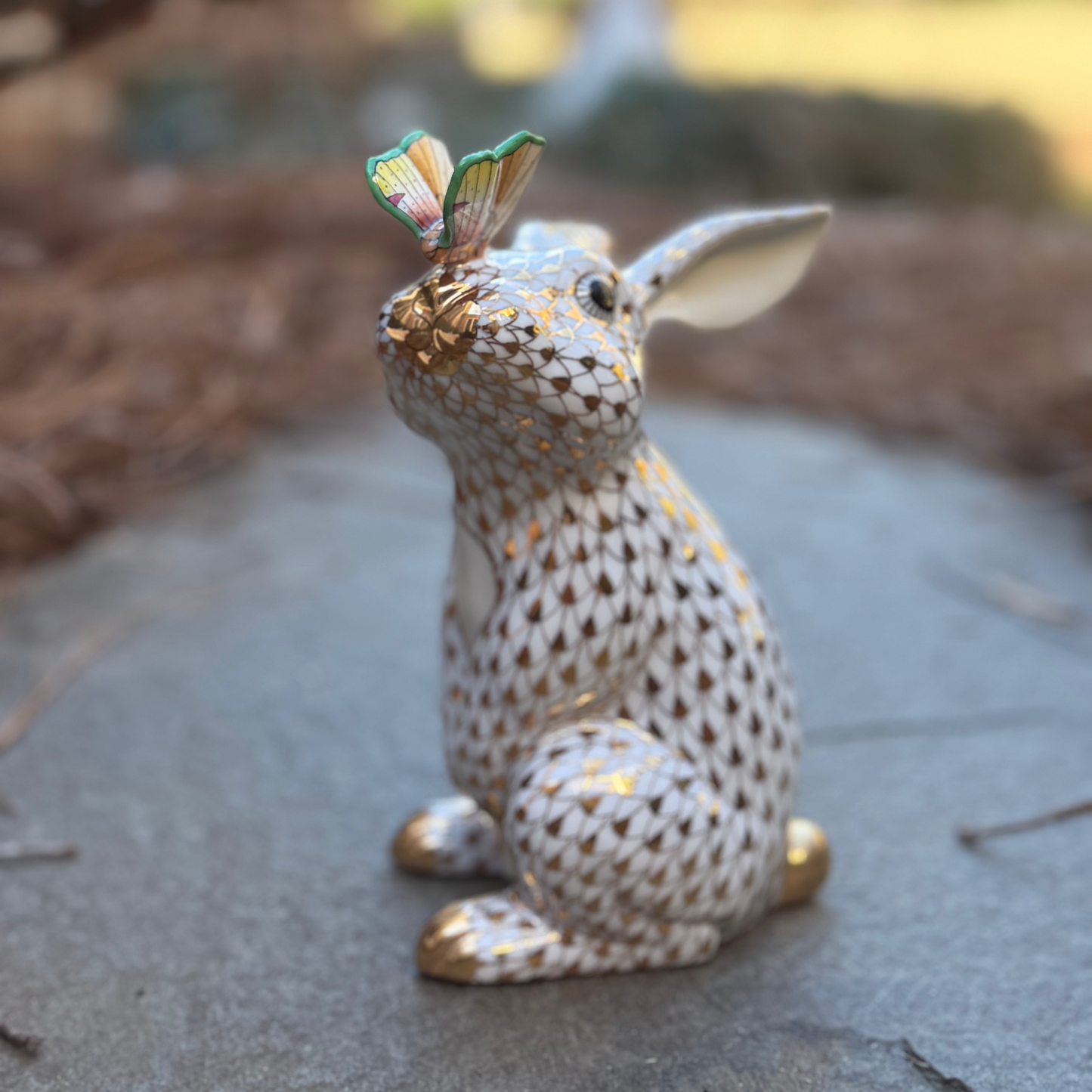 Herend Bunny With Butterfly, Limited Edition Gold Fishscale