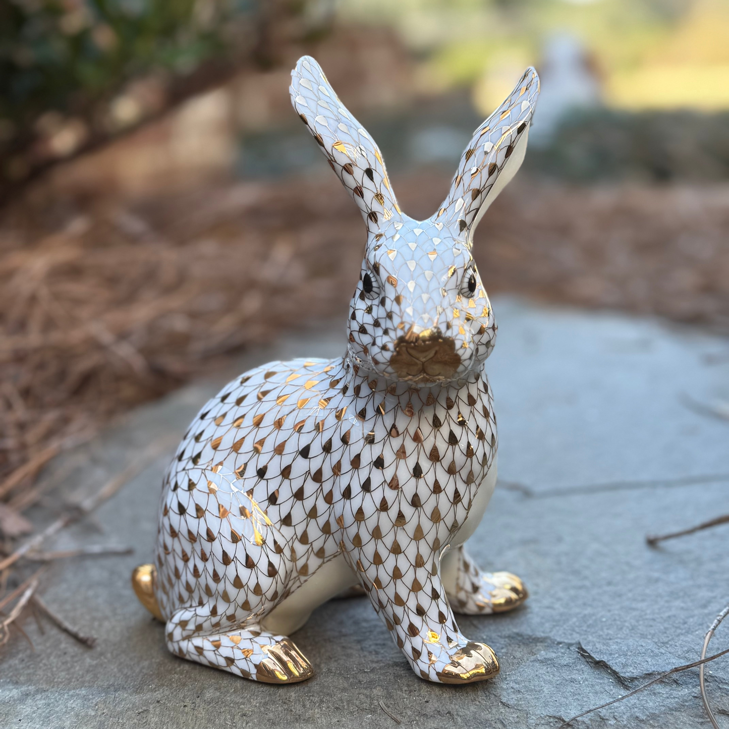 Herend Large Sitting Bunny, Limited Edition Gold Fishscale