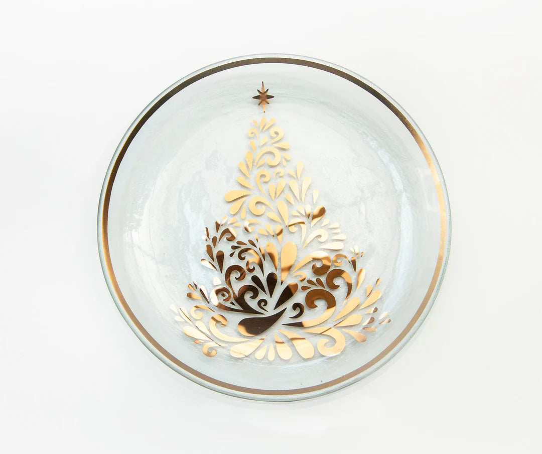 Annieglass Christmas Tree Plate, Gold 8.75"