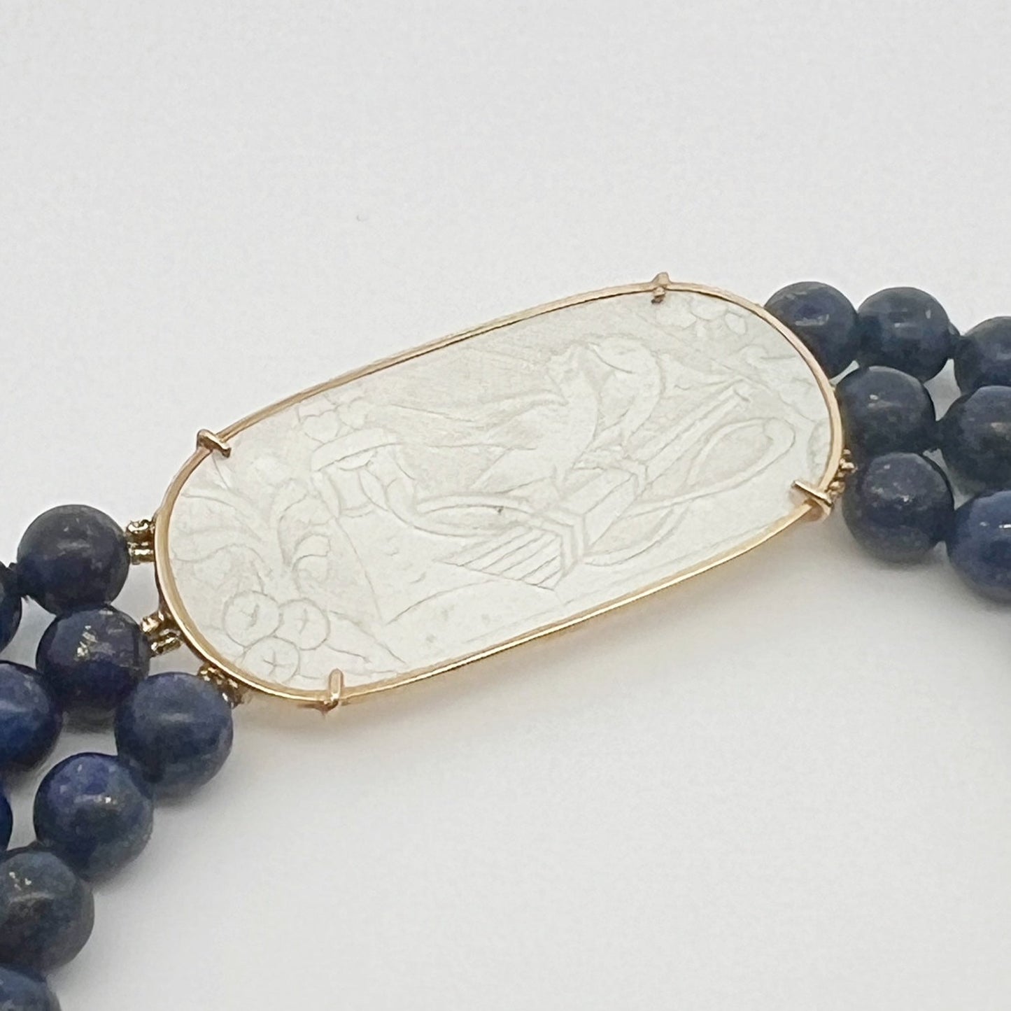 Triple Strand Lapis Necklace with Oval Counter
