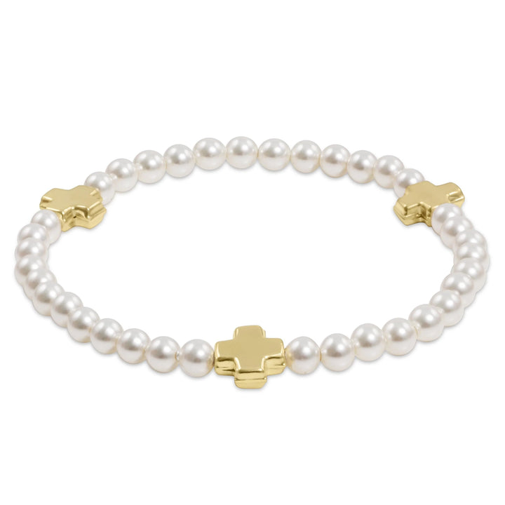 Enewton egirl Signature Cross 4mm Pearl Bracelet - Gold