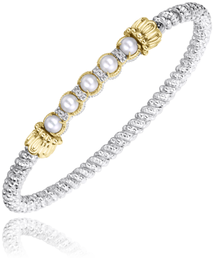 3MM Closed Band Bracelet 0.06CT 14KT Gold, Sterling Sliver, White Pearl Bracelet