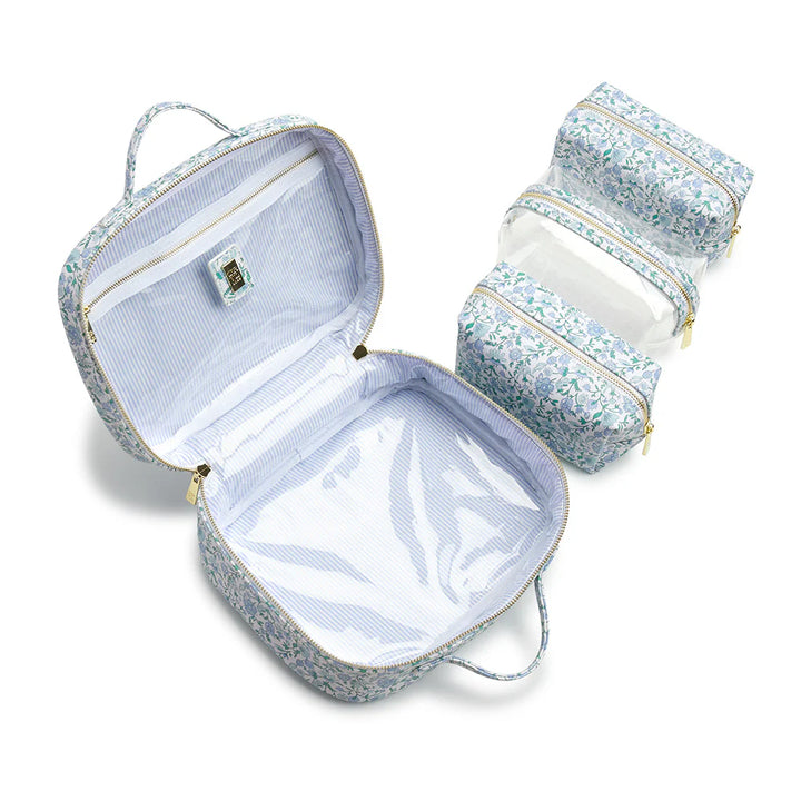 TRVL Luxe Train 2 - Cosmetic Toiletry Case Hamptons Floral with Chambray Pinstripe Liner