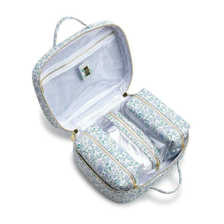 TRVL Luxe Train 2 - Cosmetic Toiletry Case Hamptons Floral with Chambray Pinstripe Liner