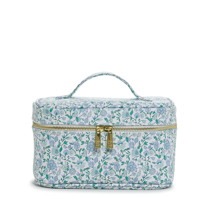 TRVL Luxe Train 2 - Cosmetic Case Hamptons Floral with Chambray Pinstripe Liner