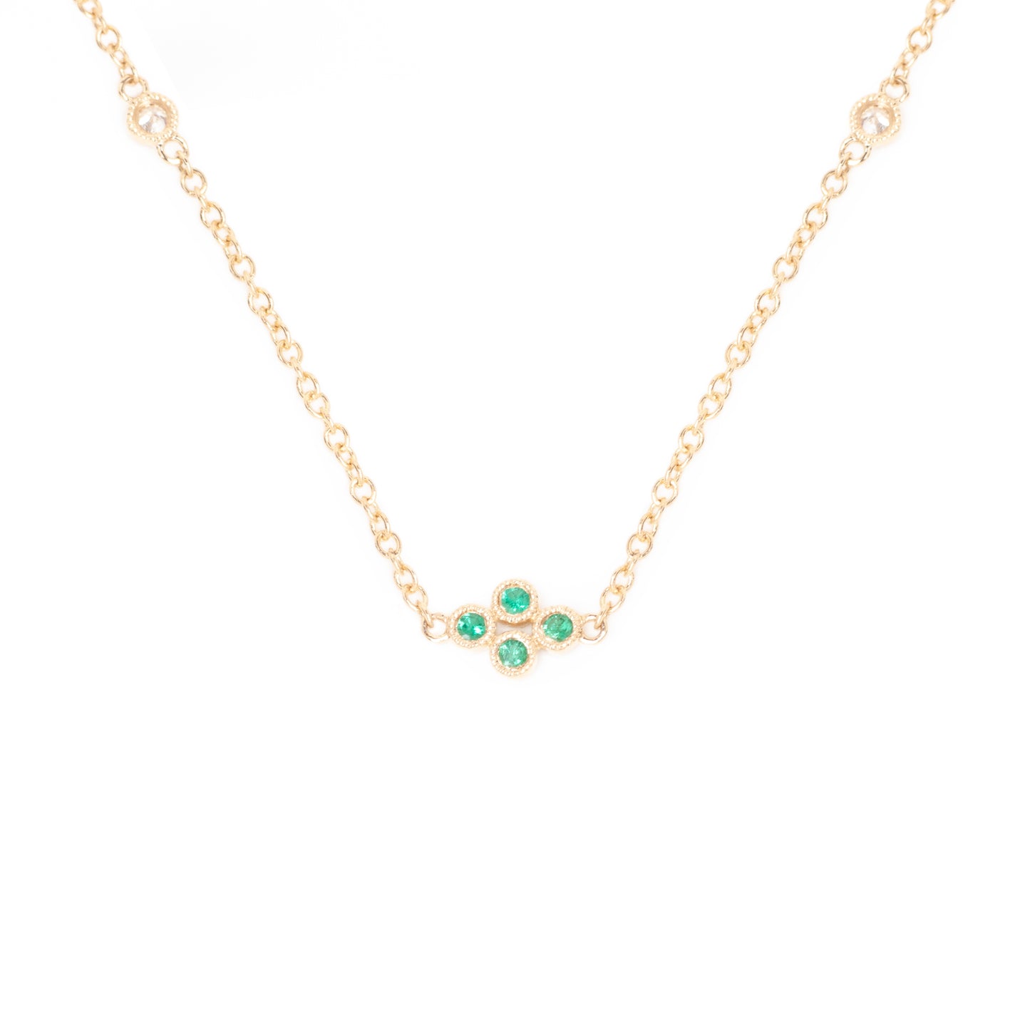 Emerald and Diamond Station Clover Necklace