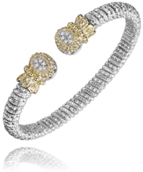 6MM Band Bracelet 0.09CT 14KT Gold & Sterling Sliver