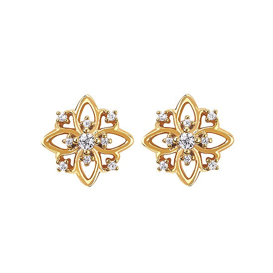 14KY Diamond Flower Stud Earrings