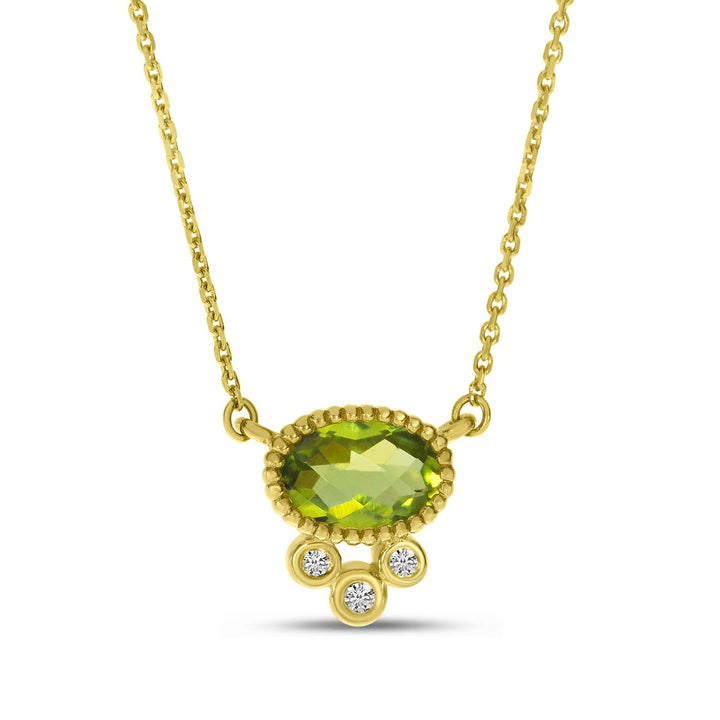 14KY Peridot and Triple Diamond Necklace