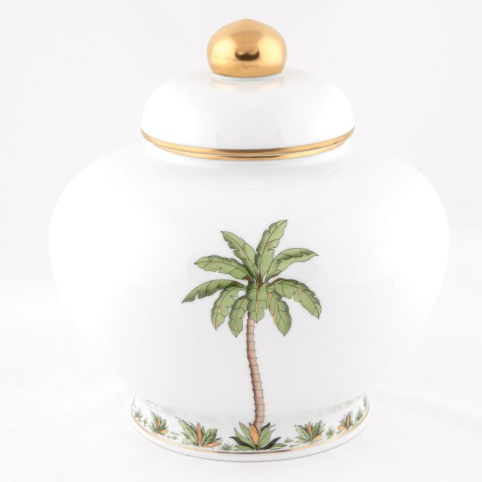 Herend Palm Tree Ginger Jar, Multicolor