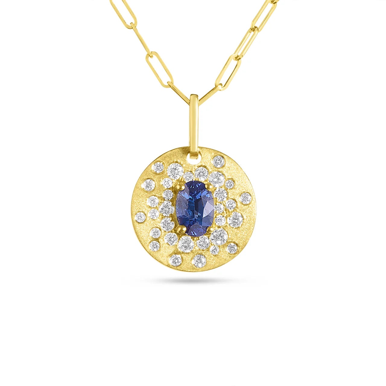 Sapphire and Diamond Flush Disc Pendant