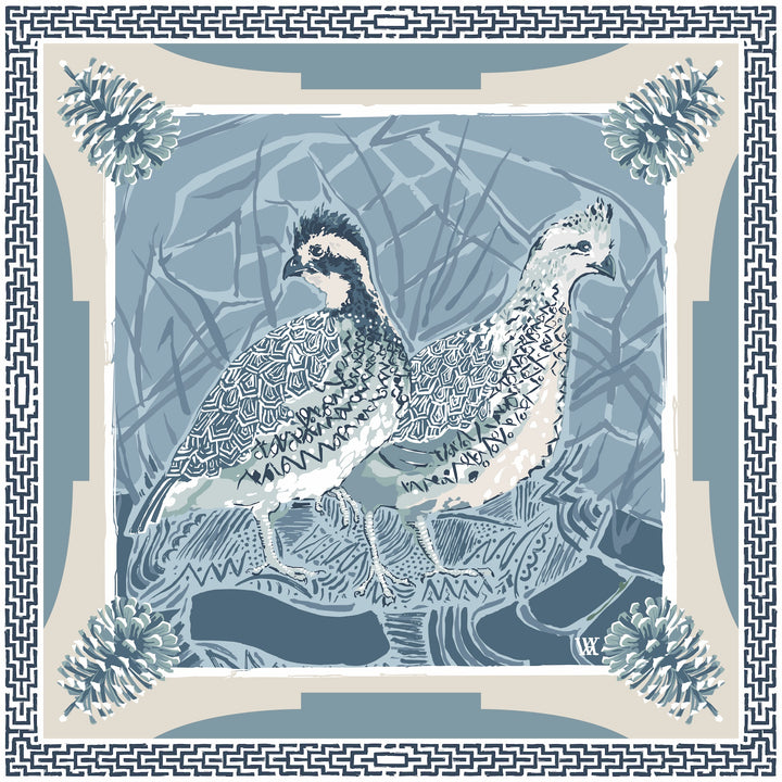 Austin Williams Art Blue Quail Pair - Double-Sided Silk Scarf 35x35