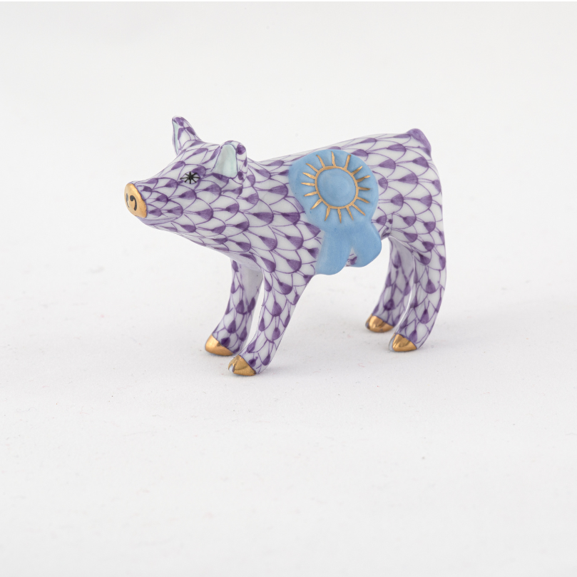 Herend Blue Ribbon Pig, Lavender