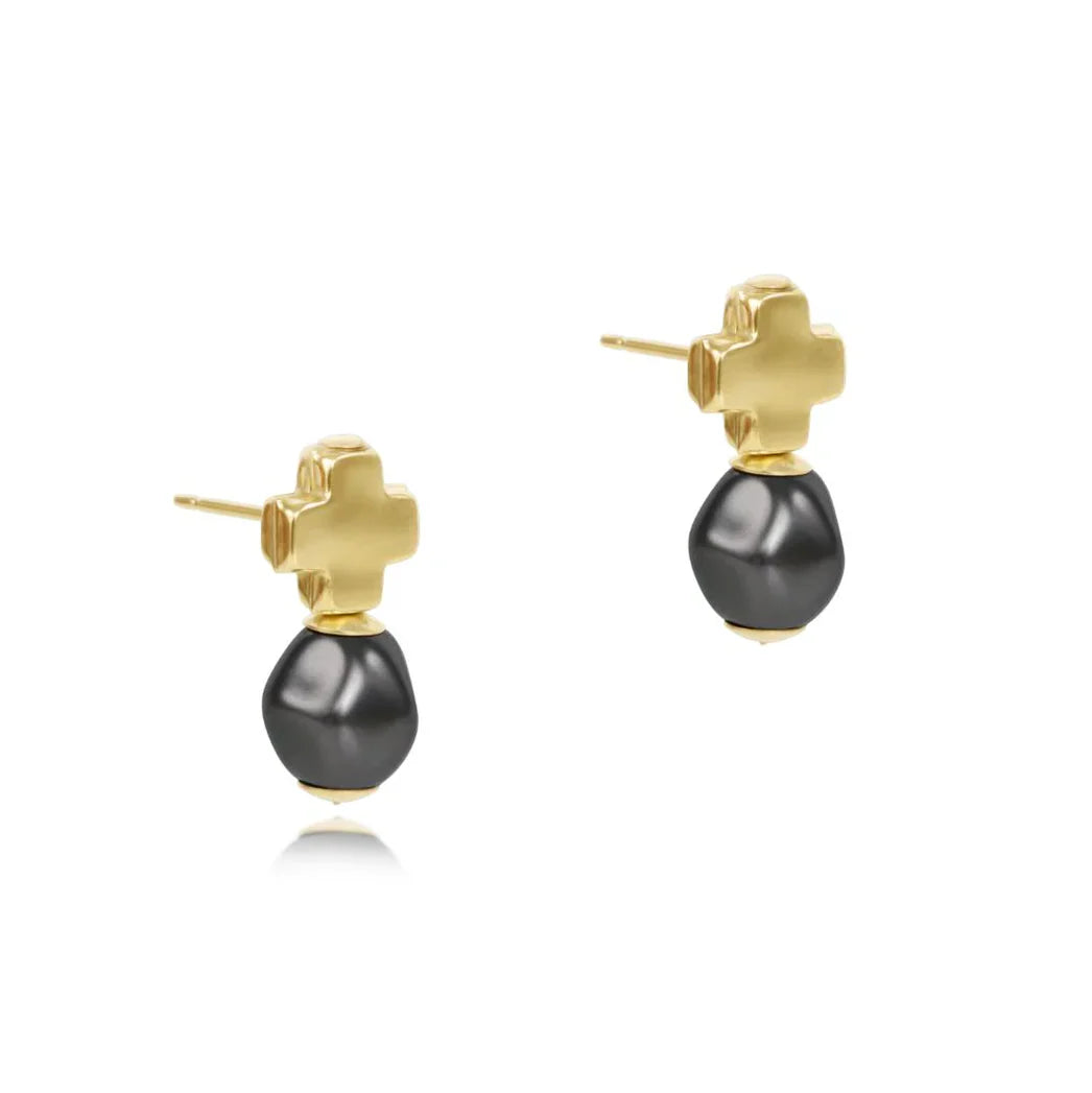 enewton Signature Cross Gold Stud - Pearl - Dark Grey