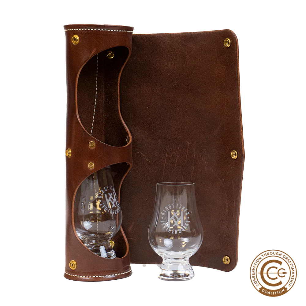 Kingfisher Leatherworks Highland Whiskey Glass Case, Limited Edition Shamrock
