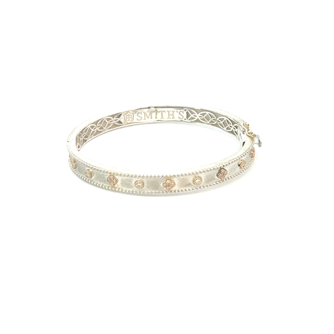 Bellevue Bangle 14K YG & Silver Diamond Clover Station