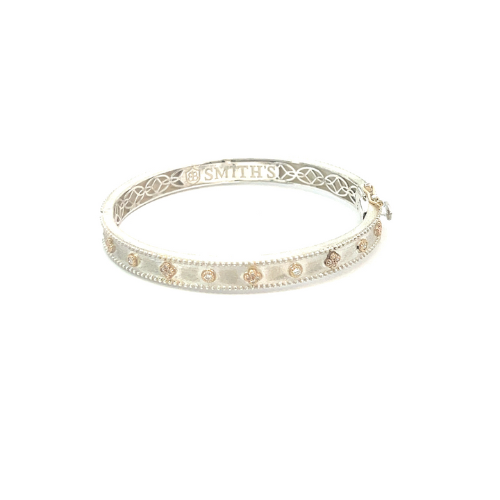 Bellevue Bangle 14K YG & Silver Diamond Clover Station