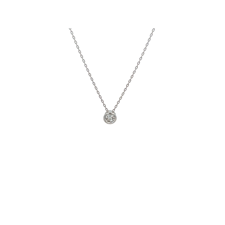 Round Bezel Set Diamond 0.20 ctw White Gold Pendant Necklace