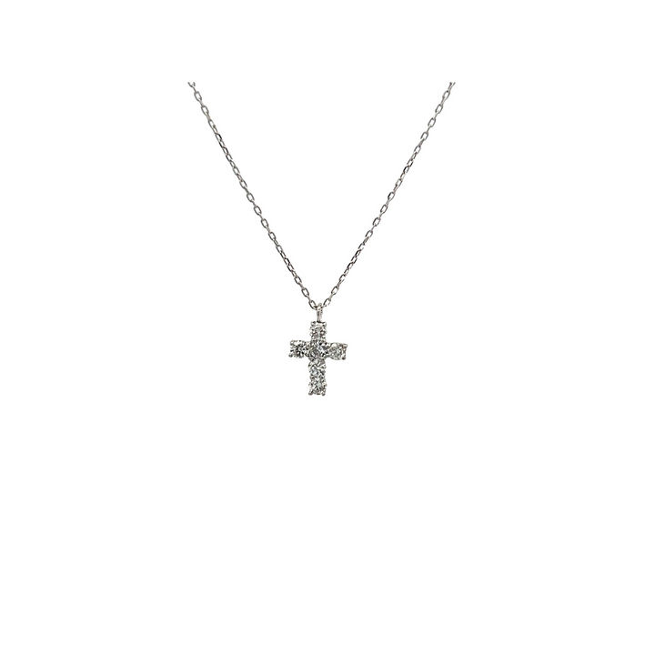Six Diamond White Gold Cross Necklace