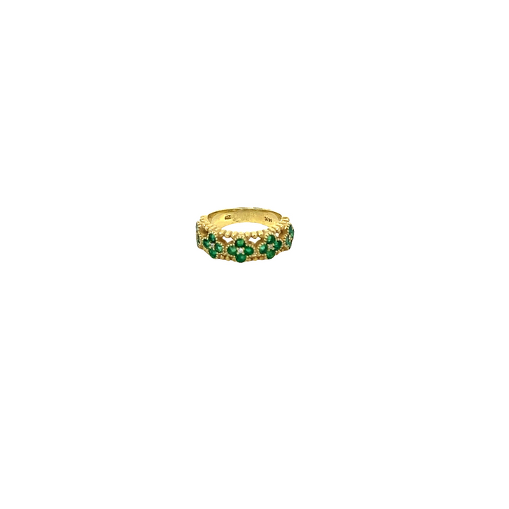 14KT Green Gold Diamond and Emerald Ring