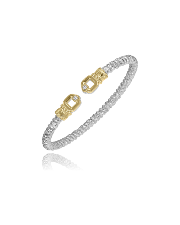 3MM Open Band Bracelet, 0.04CT 14KT Yellow Gold and Sterling Silver